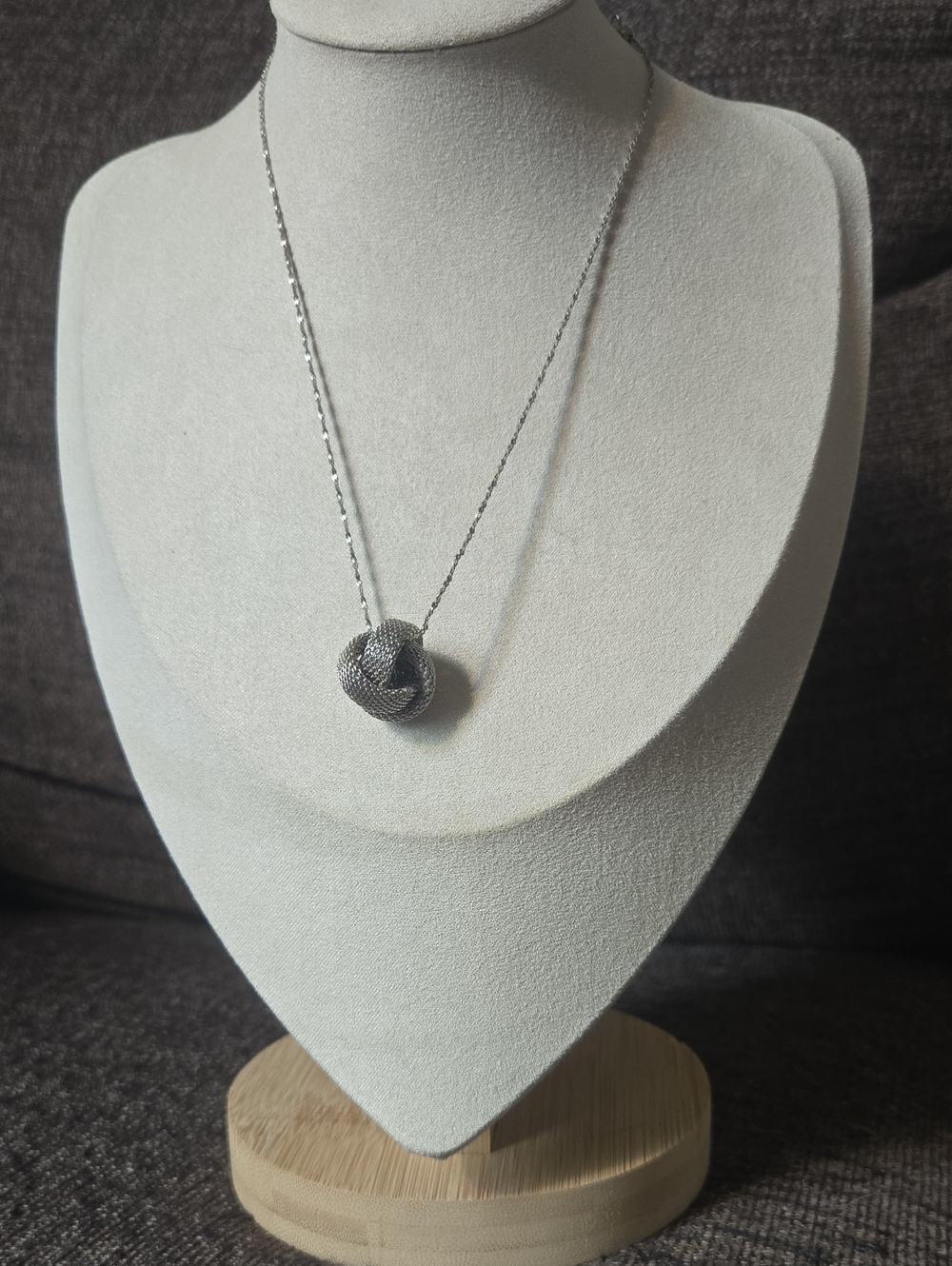 Vintage Delicate Silver Knot Pendant Necklace On Textured Chain
